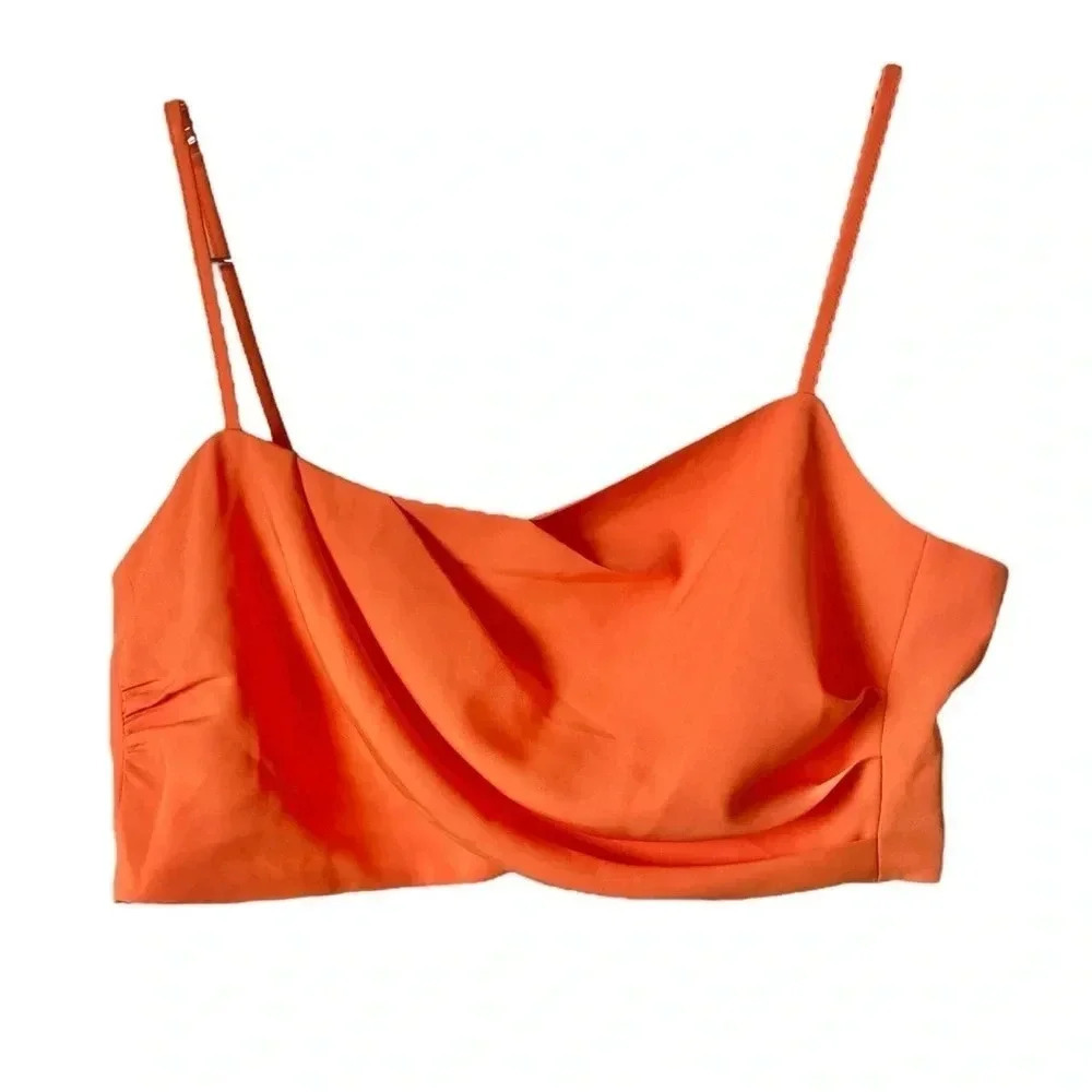 HOUSE OF HARLOW 1960 | Orange Draped Satin Crop Tank Top Spaghetti Straps Size M